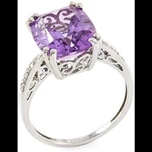 Glamouresq Sterling Silver Amethyst Diamond Ring